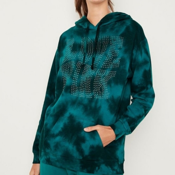 Vs pink tie dye warped bling campus hoodie, large. NWT. - Picture 4 of 11